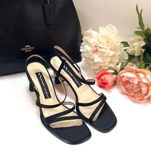 Nina Comfort Black Satin Strappy Heels Size 8 Narrow
